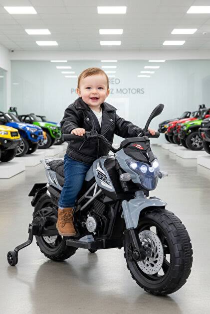 Babyhope 447 Motocross Gri 12V Akülü Motor Çocuk Motoru